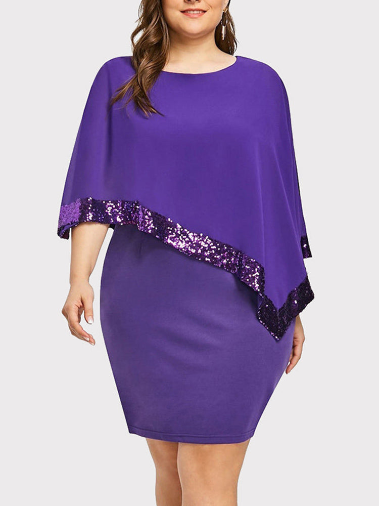 Cold Shoulder Overlay Asymmetric Sequins Dress