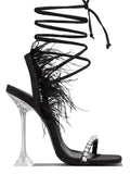 Rhinestone Feather Lace-up Square Toe Sandals