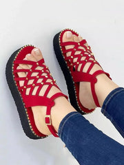 Hollow-Out Rivet Flat Sandals