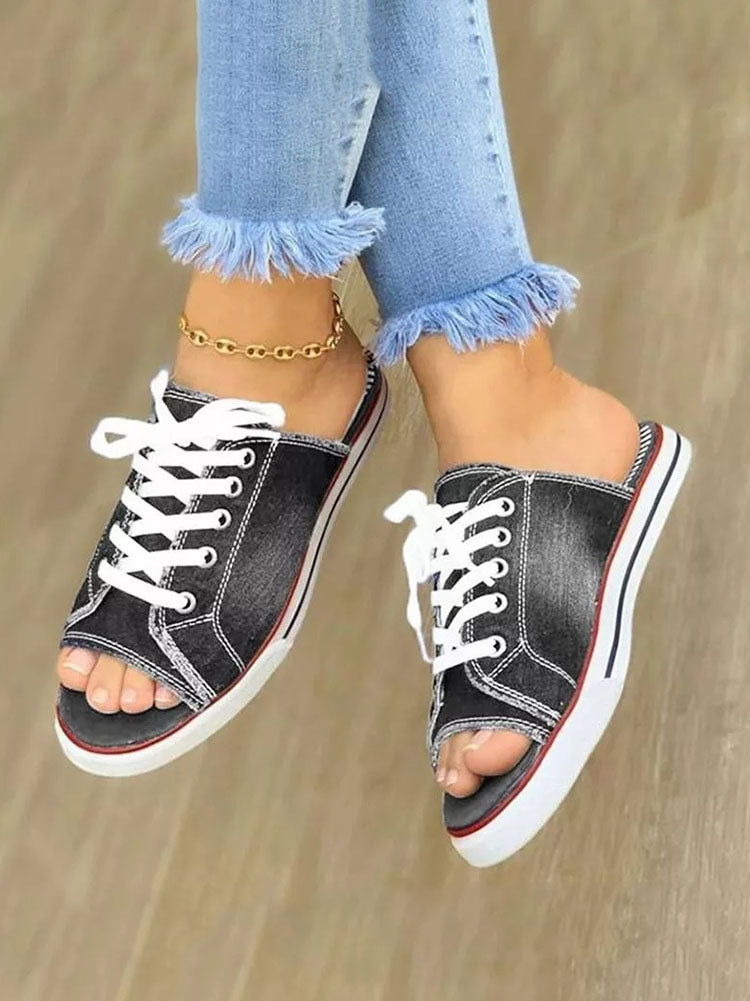 Zapatillas planas de mezclilla con cordones