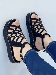 Hollow-Out Rivet Flat Sandals