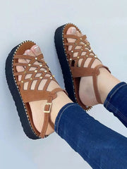 Hollow-Out Rivet Flat Sandals