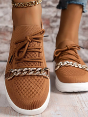 Chain Decor Lace-up Sneakers