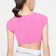 Open Front Short Sleeve Ribbed Crop Cardigan - Rose