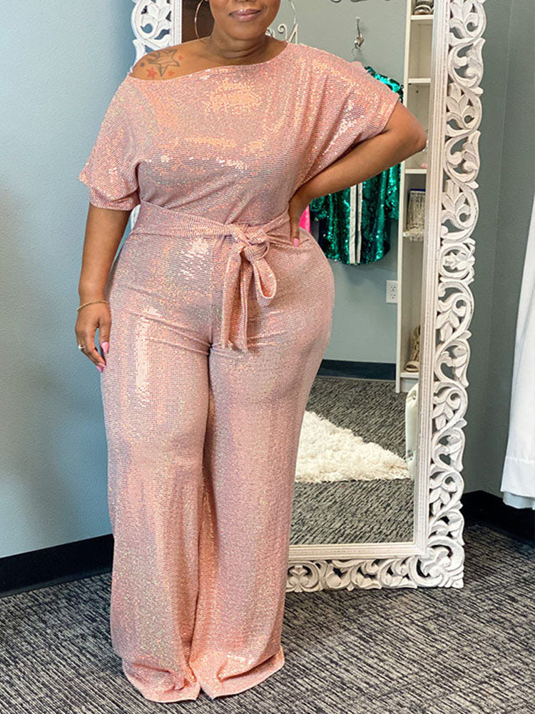 Elegant Wide Leg Sequin Jumpsuit