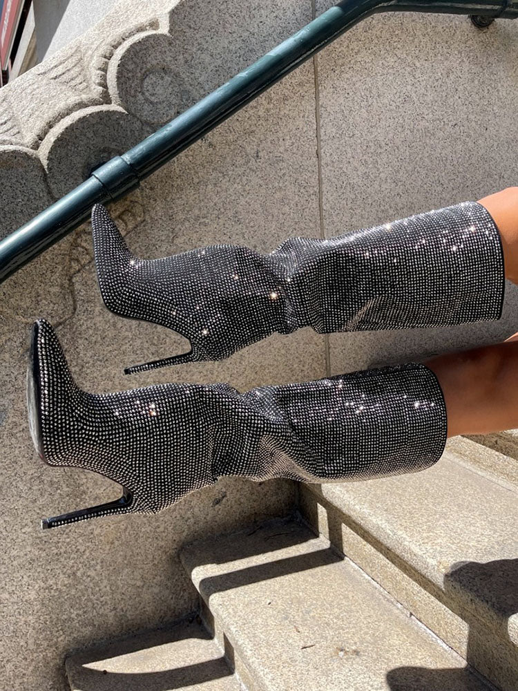 Crystal-Embellished Suede Boots