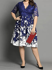 Lace Patchwork Butterfly Print Dress