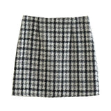 Geometrical Check Print High Waist Split Trim Bodycon Mini Skirt - Black