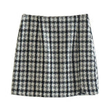Geometrical Check Print High Waist Split Trim Bodycon Mini Skirt - Black