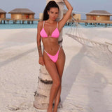 String Sliding Triangle Brazilian Bikini Set - Pink
