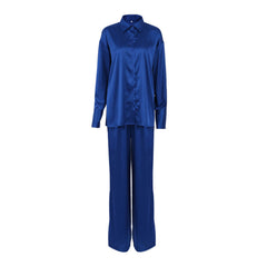 Blouse Wide Leg Pant Matching Set - Royal Blue