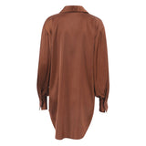 Button Up Drop Shoulder Bishop Sleeve Pointed Collar Shirt - Brown