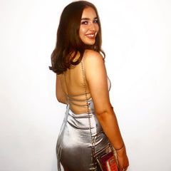 Floss Strap Bodycon Backless Slip Mini Dress - Silver