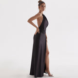 High Split Sleeveless Backless Evening Maxi Dress - Black