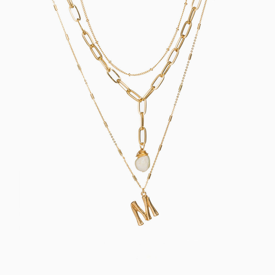 Gold Plated Charm Pendant Layered Necklace - Gold