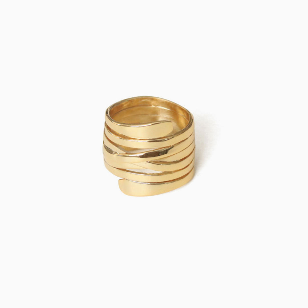 Gold Tone Plated Twisted Layered Band Ring - Gold