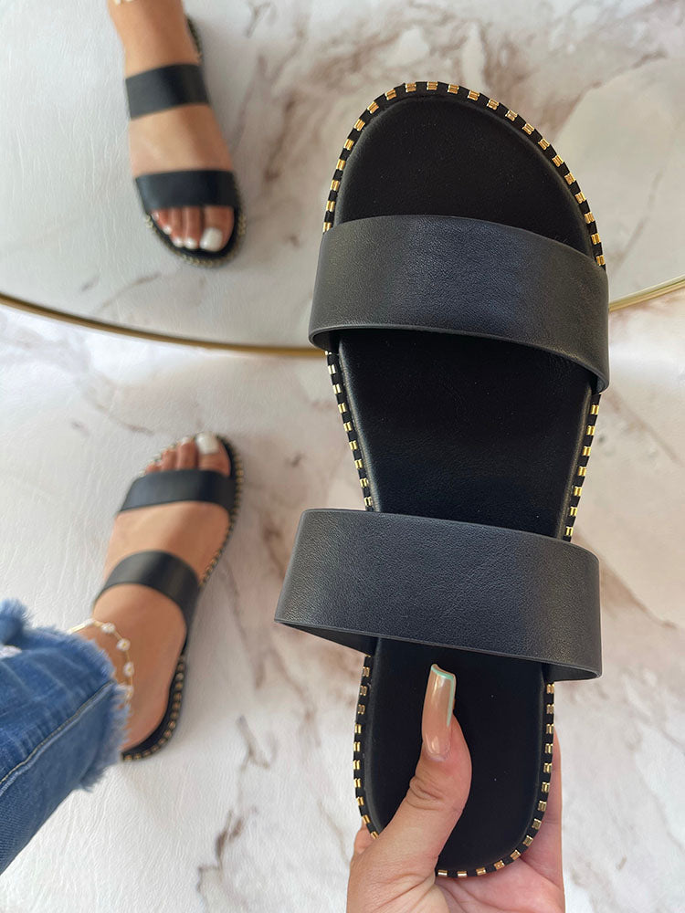 Casual Double Strap Flat Slides