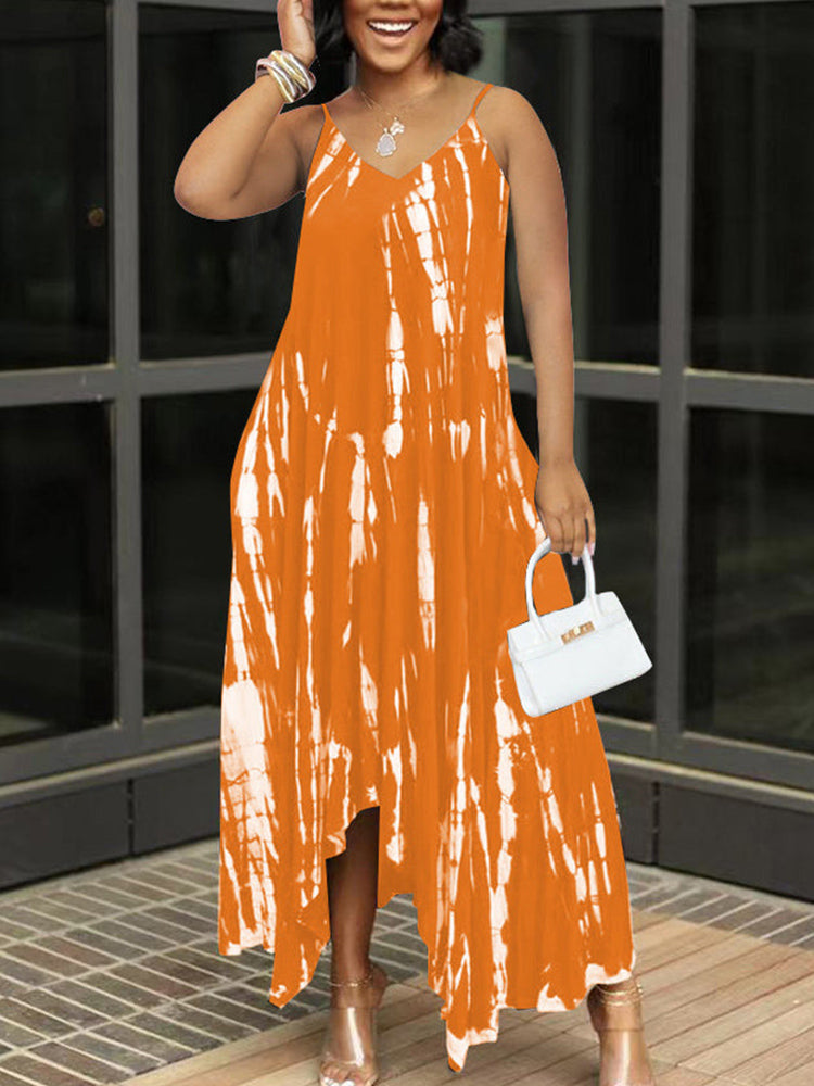 Vestido irregular sin mangas con efecto tie dye