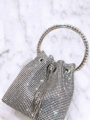 Rhinestone Decor Drawstring Bucket Bag