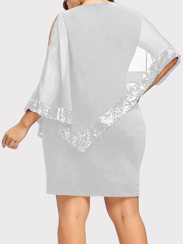 Cold Shoulder Overlay Asymmetric Sequins Dress