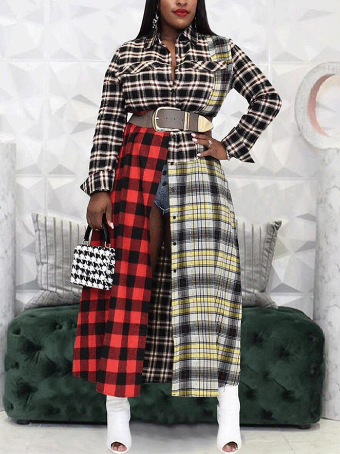 Casual Patchwork Plaid Long Shirts