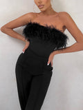 Strapless Feather Wide Leg Jumpsuit