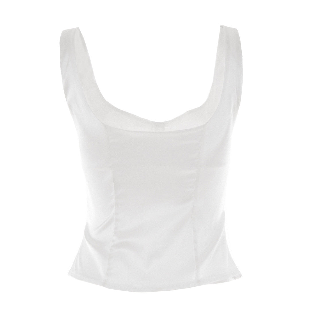 Square Neck Button Up Sleeveless Tank Top - White