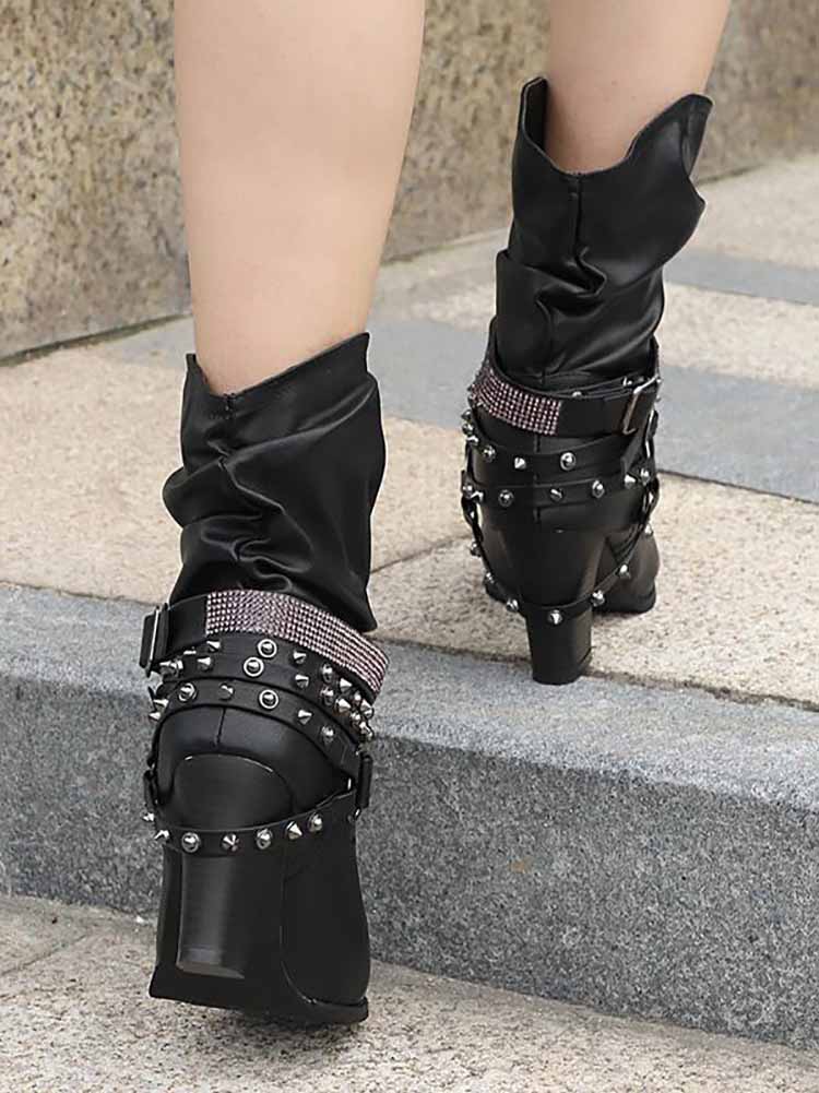 Rhinestone Buckle Ankle Boots