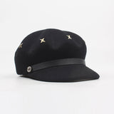 Metal Cross Stud Embellishment Newsboy Hat - Black