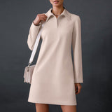 Long Sleeve Pointed Collar Mini Dress - Khaki