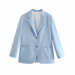 Long Sleeve Pure Color Lapel Collar Blazer - Baby Blue