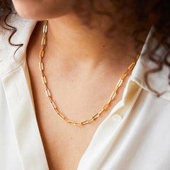 Plated Large Paperclip Chain Link Necklace - Gold