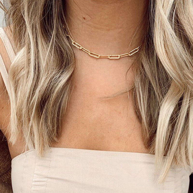 Plated Large Paperclip Chain Link Necklace - Gold