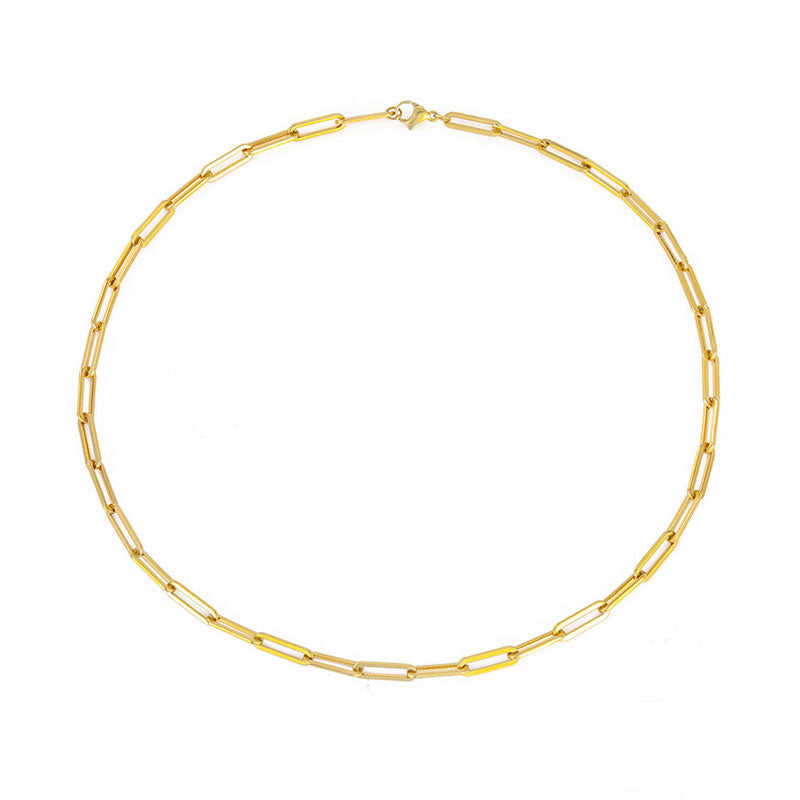 Plated Large Paperclip Chain Link Necklace - Gold