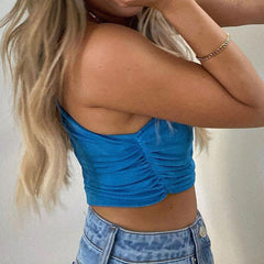 Cropped-Tanktop mit One-Shoulder-Träger - Blau