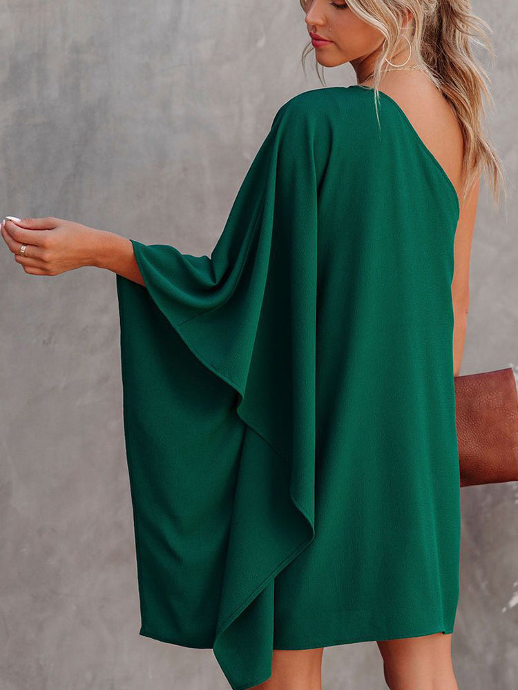 One Shoulder Batwing Sleeve Mini Dress