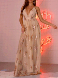 Halter Floral Embroidery Maxi Dress