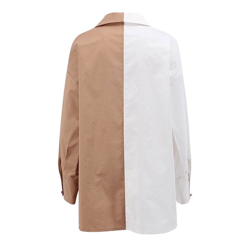 Color Block Button Down Pocketed Shorts Matching Set - Khaki