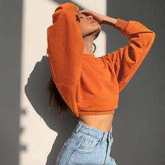 Drop Shoulder Long Sleeve Mock Neck Cropped Sweatshirt - Orange