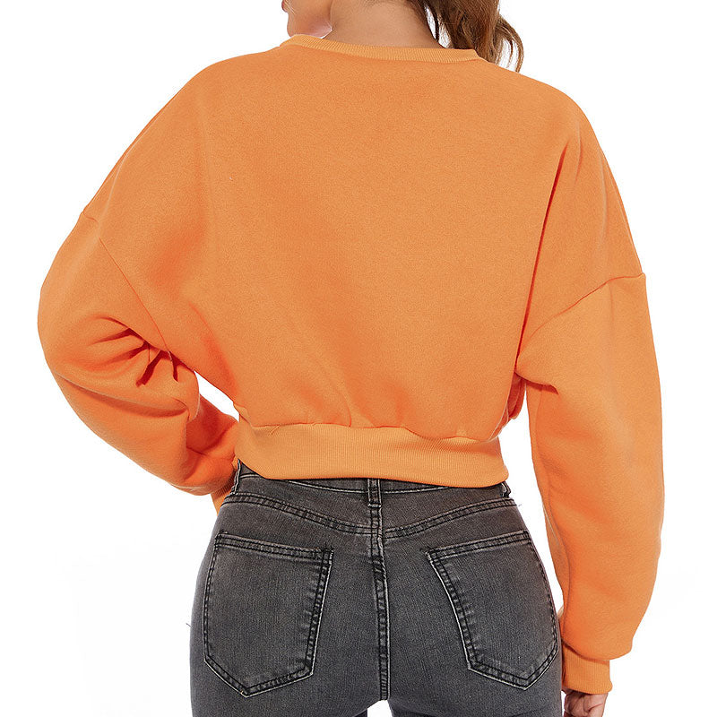 Drop Shoulder Long Sleeve Mock Neck Cropped Sweatshirt - Orange