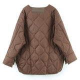 Long Sleeve Button Down Flap Pocket Quilted Jacket - Chocolate