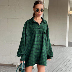 Drop Shoulder Bishop Sleeve Button Up Shirt - Emerald Green