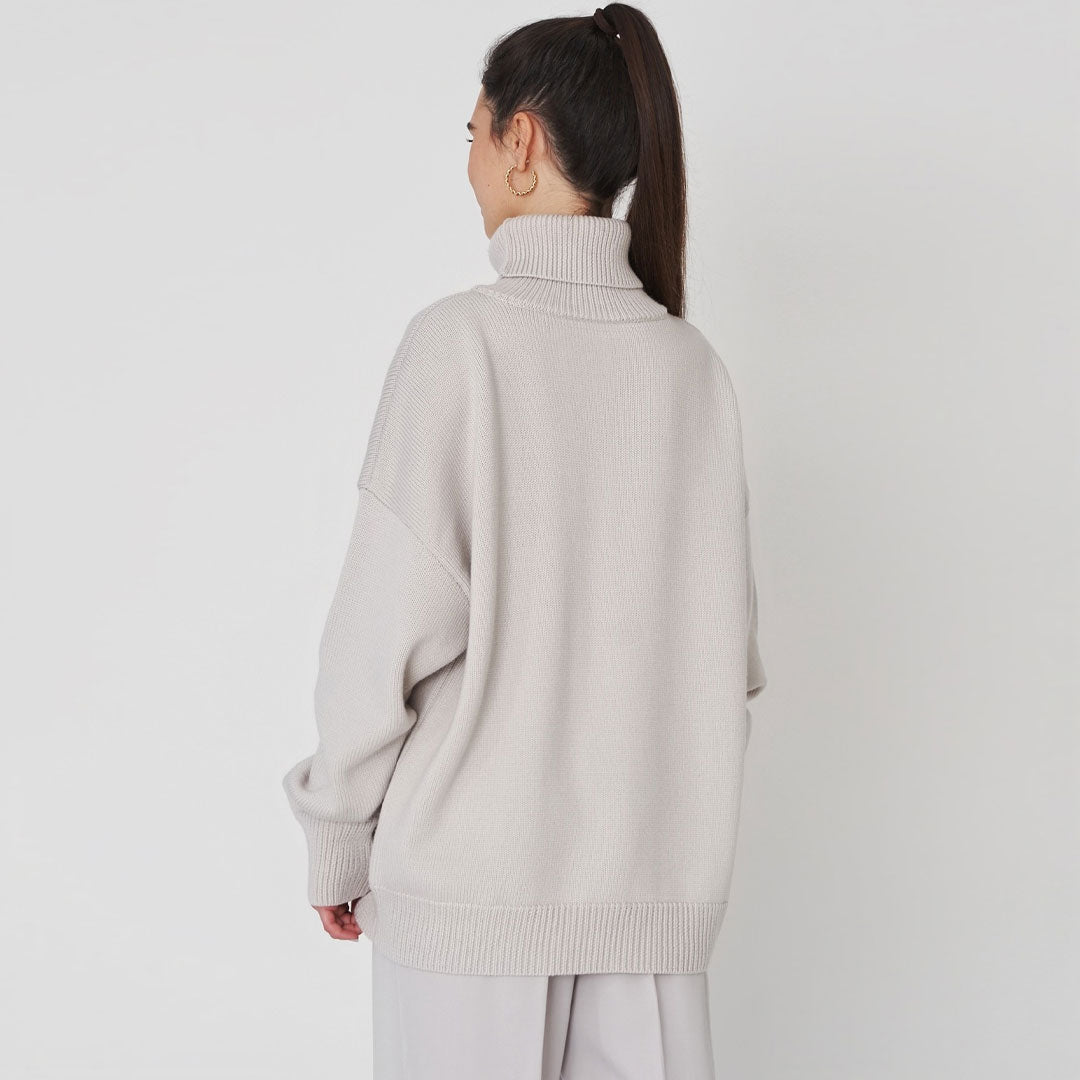 High Low Turtleneck Long Sleeve Sweater - Gray