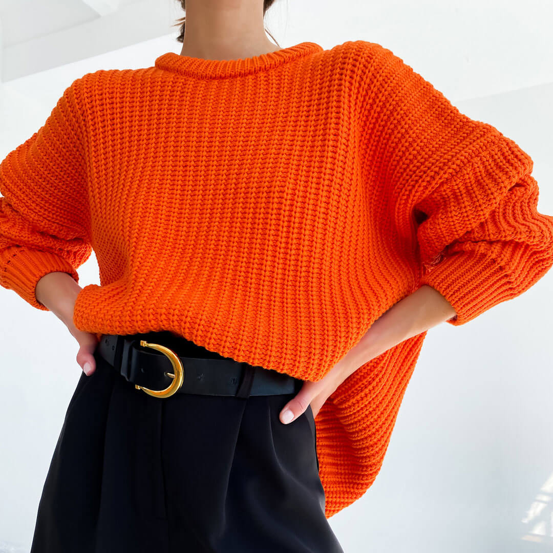 Candy Color Crewneck Pullover Sweater - Orange