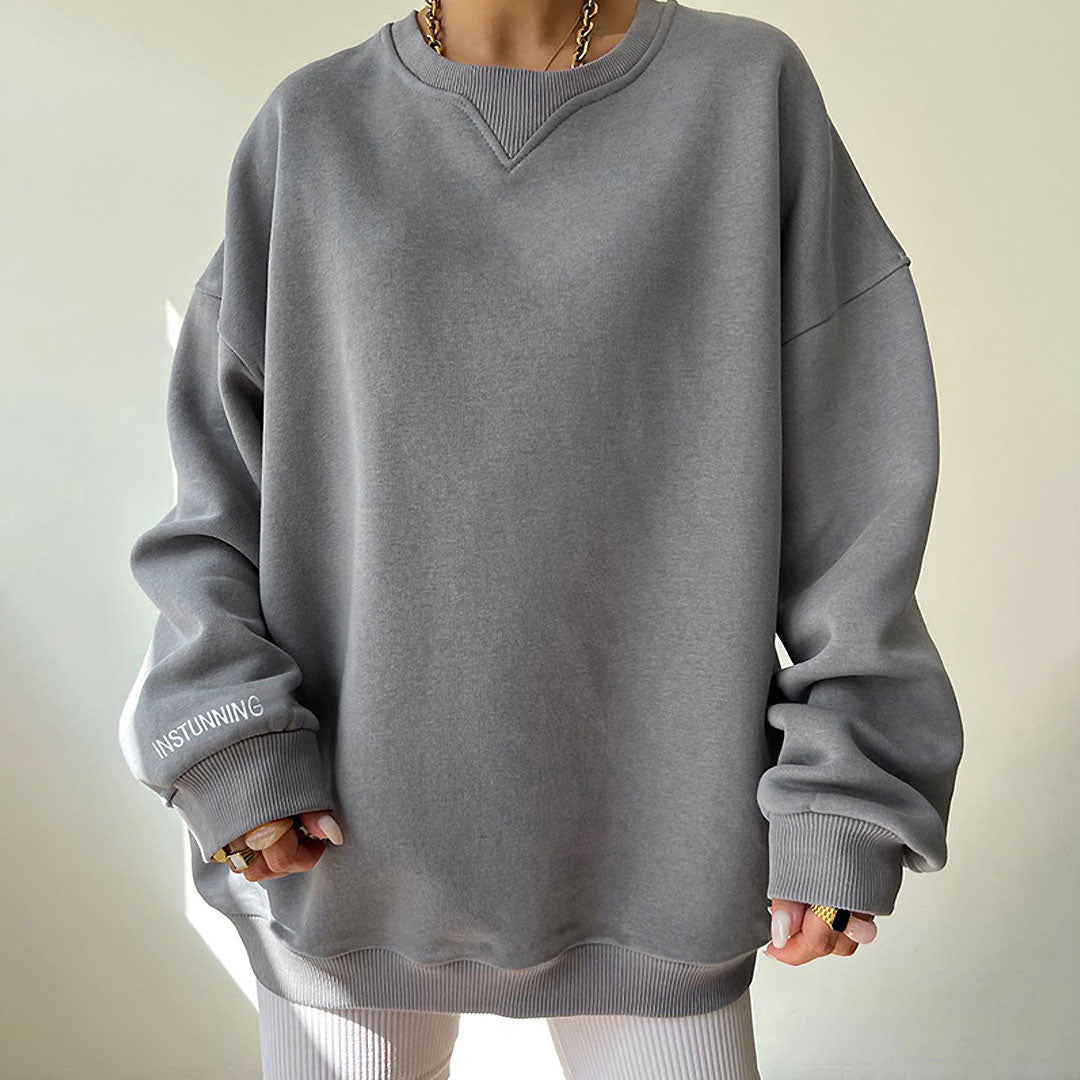 Lettering Trim Drop Shoulder Long Sleeve Sweatshirt - Gray