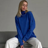 Long Sleeve Slit Trim Pullover Sweater - Royal Blue