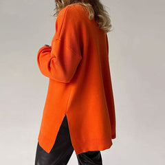 Langärmliger Pullover mit Schlitzbesatz - Gebranntes Orange