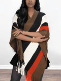 Knitted Striped Tassel Poncho