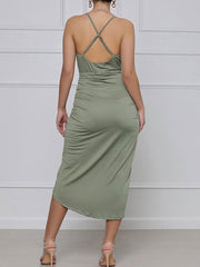 Ruched Irregular Backless Cami Dress