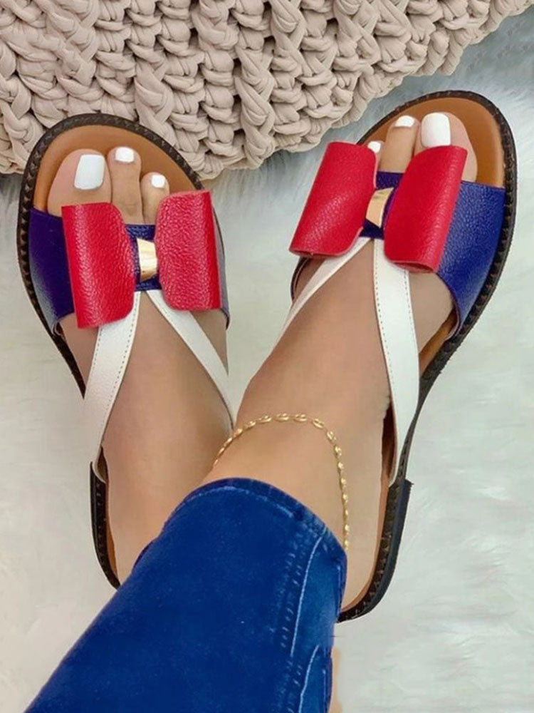 Bow Color Block Slippers